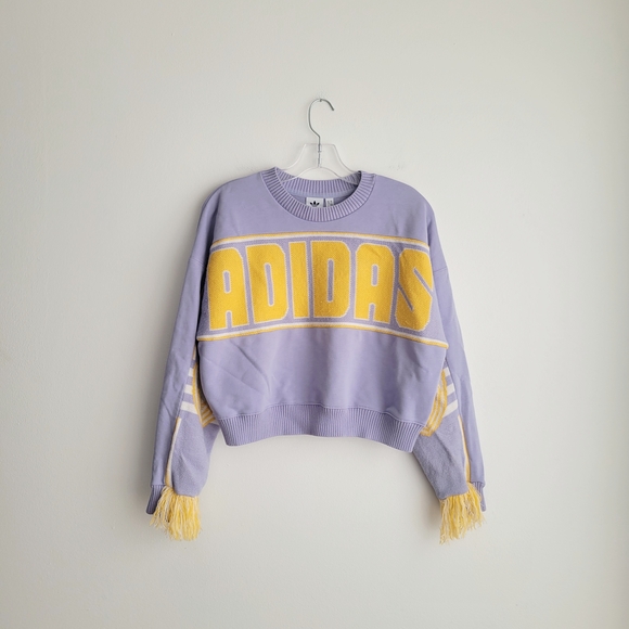ADIDAS ORGINALS Women's Purple and Yellow Cropped Knit Sweater - Picture 1 of 6